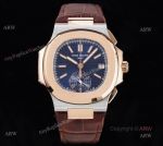 3K Factory V2 Patek Philippe Nautilus Rose Gold And Silver Blue Dial Chronograph Swiss Replica Watches
